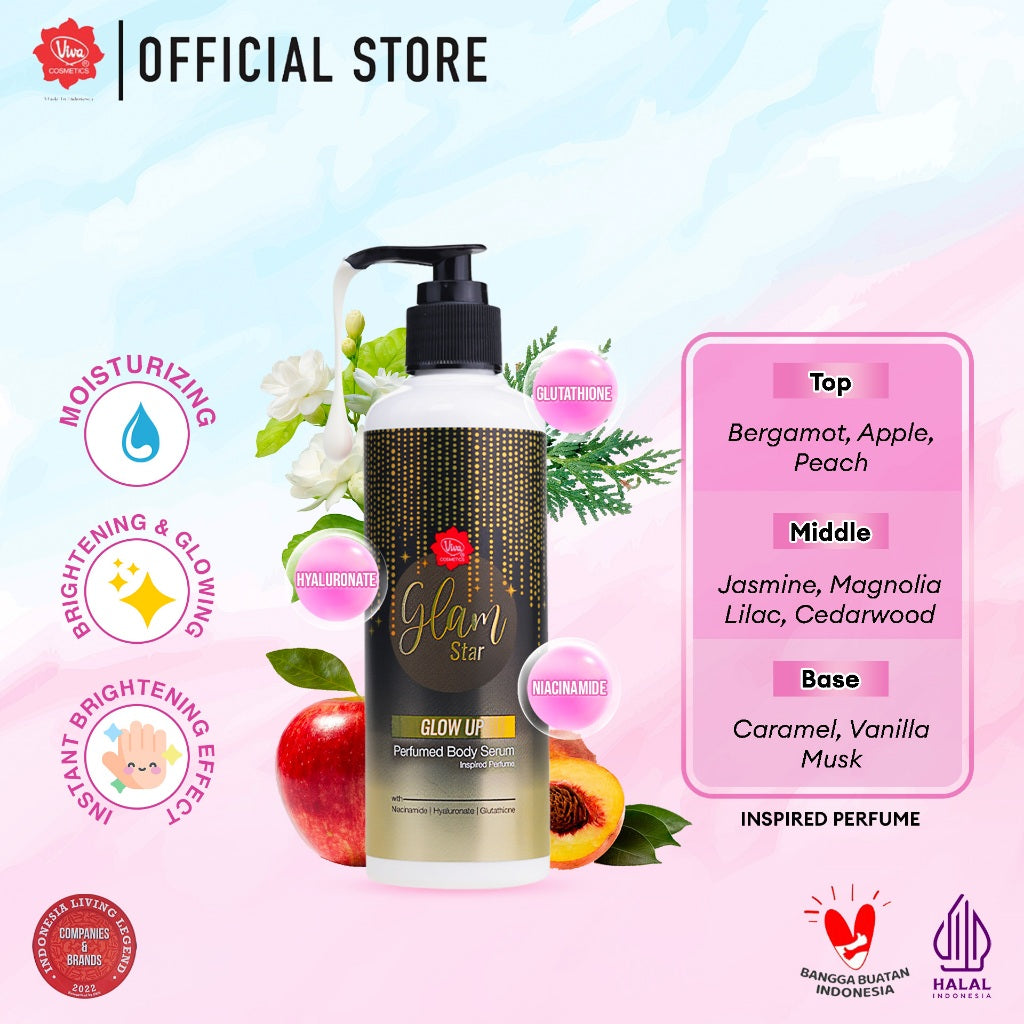 Viva Instant BRIGHTENING & GLOWING Perfumed Body Serum with SODIUM HYALURONATE (HA), NIACINAMIDE & Glutathione- tersedia 5 varian (230ml)