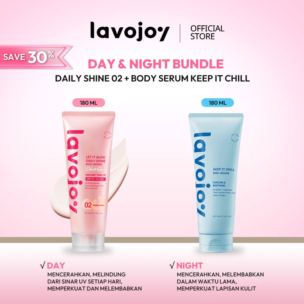 [BUNDLE DAY&NIGHT] Lavojoy Let It Glow Daily Shine Body Serum Instant Tone Up Delicate Rose with SPF 50 PA++++ & Body Serum Skin Brightening | Mencerahkan dan Melembabkan kulit |  Body Serum Siang dan Malam