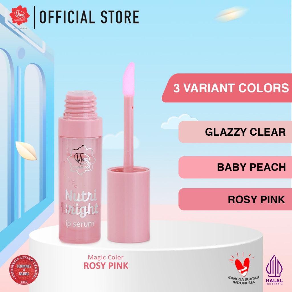 Viva Nutri Bright Lip Serum (BRIGHTENING, NOURISHING, MOISTURIZING, UV PROTECTION) with AVOCADO OIL, VITAMIN C & E - Tersedia 3 Pilihan Warna
