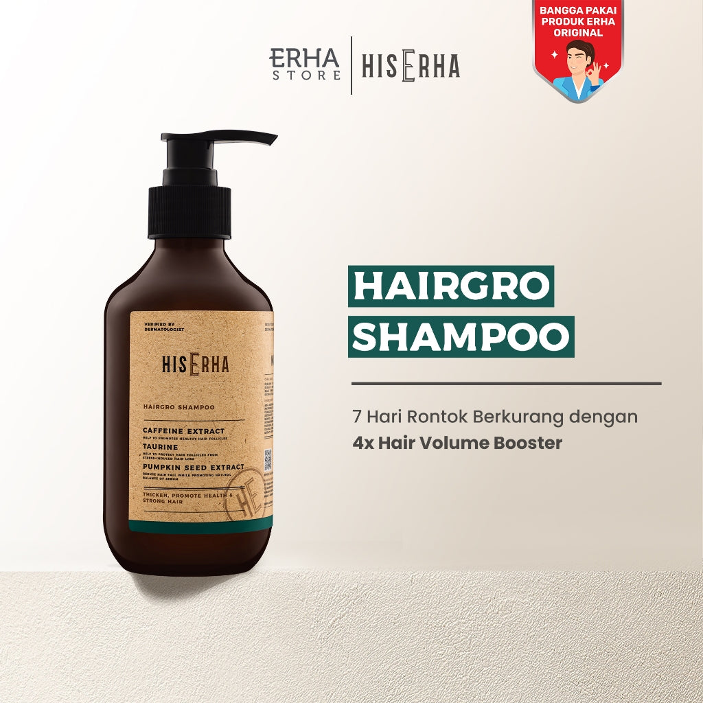 HIS ERHA Hairgro Shampoo 270 ml - Shampoo Perawatan Rambut Rontok, Merawat Kebotakan, Rambut Lebih Tebal/Lebat Khusus Pria, Wangi Maskulin