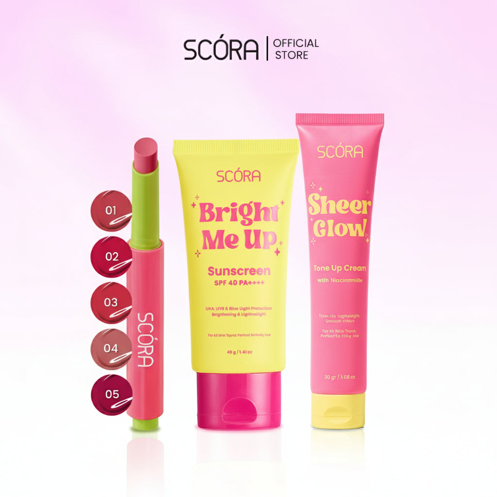 [BUNDLE SET] SCORA Bloop Pop Gloss Balm 2 gr + SCORA Bright Me Up Sunscreen 40 Gr + SCORA Sheer Glow Tone Up Cream 30 ml + SCORA Moisturizer 40ml