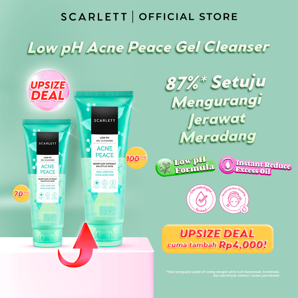 SCARLETT Low pH Acne Peace Gel Cleanser-Facial Wash Gentle Sabun Cuci Muka Low pH, Kulit Tidak Ketarik, Basic Skincare Anti Jerawat, Aman Untuk Kulit Sensitif Aman untuk Skin Barrier, Untuk Kulit Berjerawat dan Berminyak, Membersihkan Kotoran dan Minyak