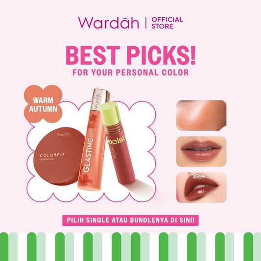 [PCA: WARM AUTUMN] WARDAH Your Warm Autumn Packlist! Cream Blush - Moist Dew Tint - Glasting Liquid Lip - Matte  Lip Cream - Colorfit Lip Mousse, Last All Day Lip Paint, Ultralight Lipstick - Eyeshadow - Personal Color Analysis - Makeup