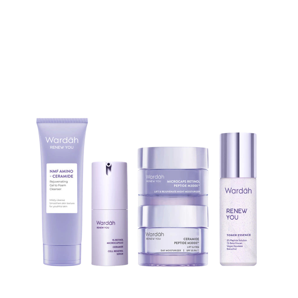 WARDAH Renew You Paket Lengkap Full Regime (Serum, Night Cream, Essence Toner, Day Cream, Facial Wash, Moisturizer) - Skincare