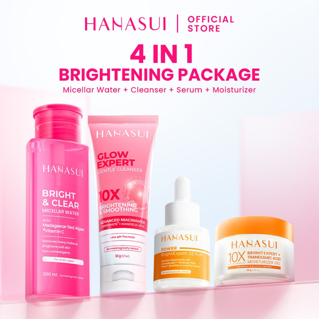 【BUNDLE】HANASUI Basic Skincare Set - Glow Expert Gentle Cleanser Collagen Water Sunscreen SPF 50 Bright Expert Moisturizer Gel Micellar Water Niacinamide Tranexamic Acid Vitamin C Membersihkan Melembapkan Mencerahkan Wajah