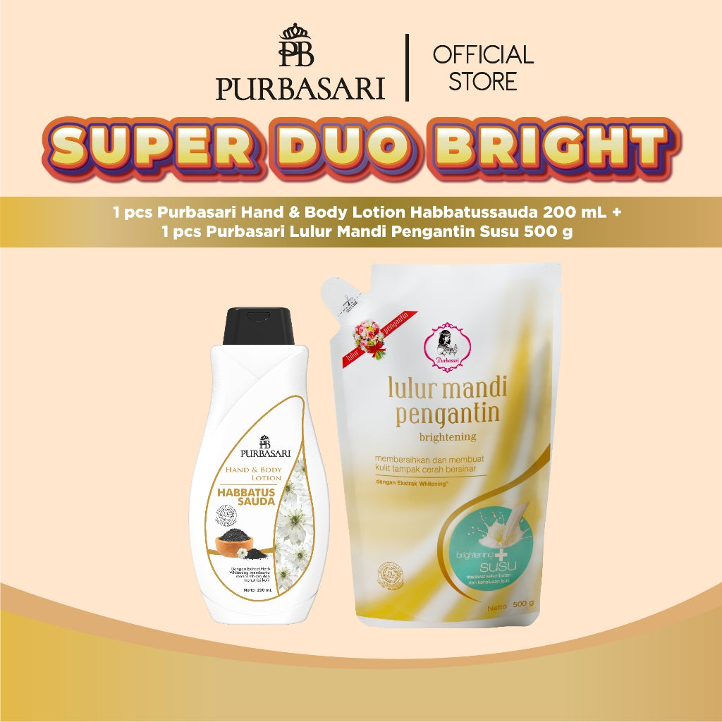 [COMBO SUPER DUO BRIGHT] Lulur Mandi Pengantin 500gr + Hand & Body Lotion Habbatusauda 200ml