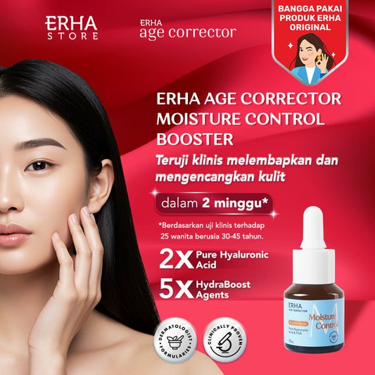 ERHA Age Corrector Moisture Control Booster 15ml Pure Hyaluronic Acid & PGA  - Booster Hidrasi Anti Aging | Melembabkan Lebih Dalam | Mengurangi Garis Halus | Mencerahkan | Anti Penuaan