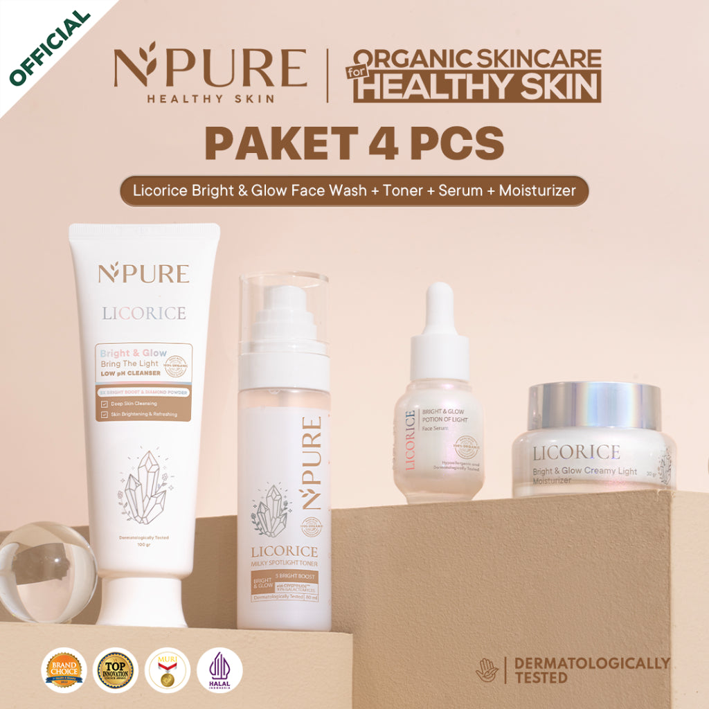 PAKET 4PCS - NPURE Paket Face Wash + Toner + Serum + Moisturizer Cica Acne - Marigold Anti Aging - Noni Sensitive - Licorice Brightening and Glowing Cleanser Mencerahkan Gatal Wajah Treatment Facial Hydrating