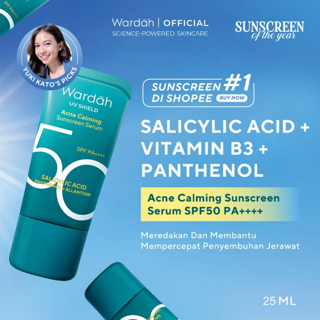 WARDAH UV Shield Acne Calming Sunscreen Serum SPF 50 PA 25ml 40 ml 100ml Sunscreen Wajah Meredakan Jerawat Ringan Mudah Meresap Calming and Repair Boosting Skincare