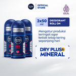 (PAKET HEMAT ISI 3) NIVEA MEN Deodorant Roll On Dry Impact 50ml - Deodoran pria anti bakteri antiperspirant anti noda baju wangi segar ketiak kering tahan lama seharian tahan keringat anti bau - Antiperspiran, tidak mengandung ethyl alkohol
