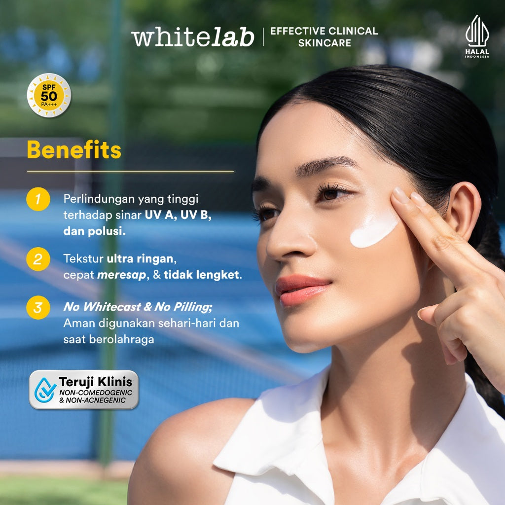 Whitelab Sunscreen Spray SPF 50 PA+++- Ultralight - Sunblock Ringan Anti Komedo Jerawat Pelindung Sinar Matahari UV A UV B Blue Light dengan Niacinamide, Tidak Lengket, Whitecast & Pilling [BPOM]