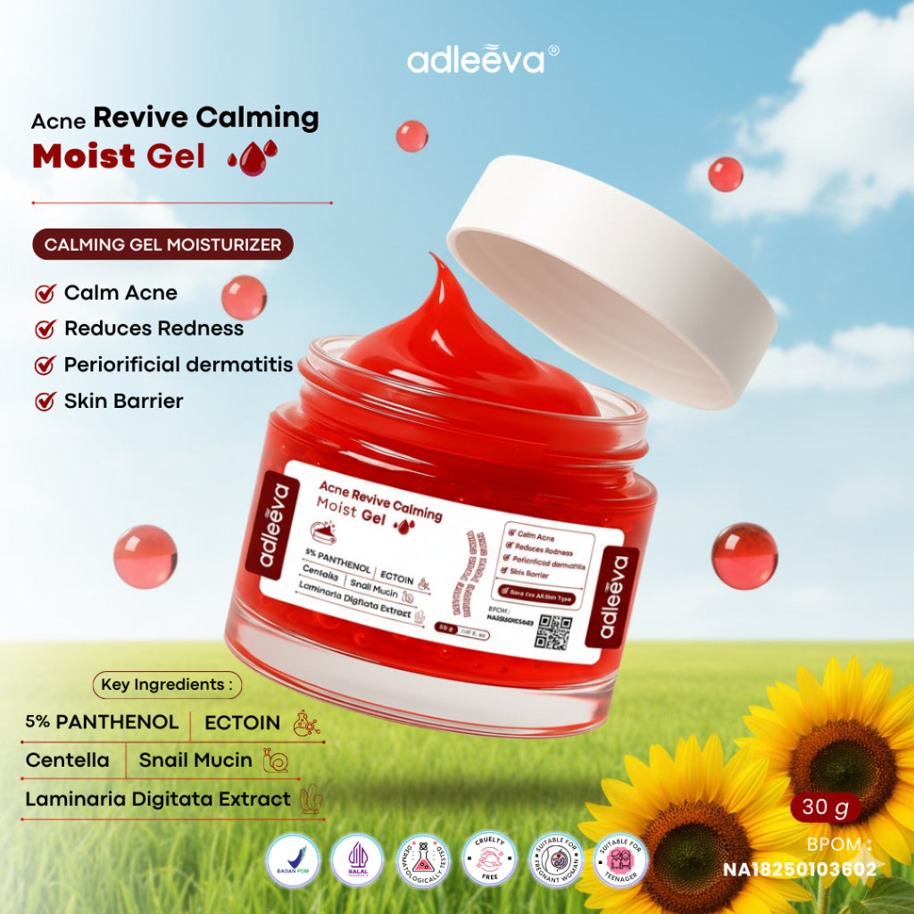 ADLEEVA - Revive Calming Moist Gel - Bantu menenangkan kulit berjerawat, Dermatitis, Breakout, Purging Serta Meredakan Kemerahan