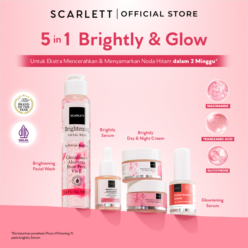 Scarlett Facecare Series PAKET untuk Membantu Mencerahkan Wajah , Menghilangkan Jerawat, Mencegah Penuaan ( Brightly Series/Acne Series/ Age Delay Series ) Paket Lengkap untuk Mencerahkan Wajah | Mencegah Jerawat Penghilang Jerawat | Anti Aging