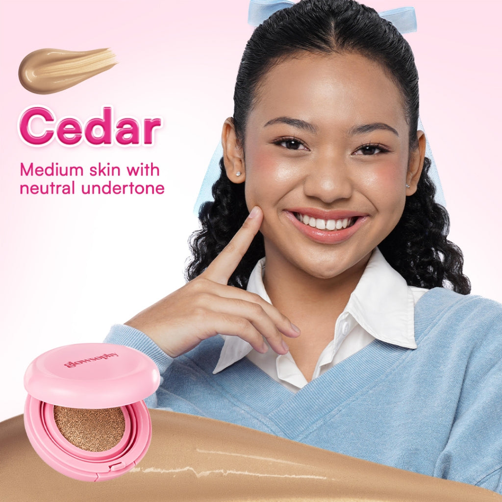 Glowsophy Bundle 2Pcs Cover Glow Serum Cushion Long Lasting All Day - Healthy Glow Finish Cushion Ringan dengan Medium Coverage Menyamarkan Pori-Pori dan Garis Halus Cushion Kulit Asia Foundation Waterproof Make Up Setting Hasil Akhir Glowing