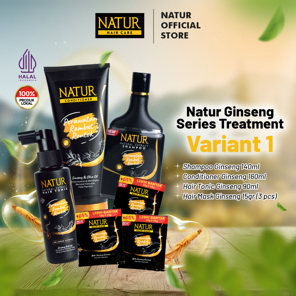 Natur Ginseng Series Treatment (Shampoo, Hair Tonic, Conditioner, Hair Mask) - Paket Lengkap Kombo Rambut Rontok / Anti Hair Fall / Menguatkan Akar Rambut