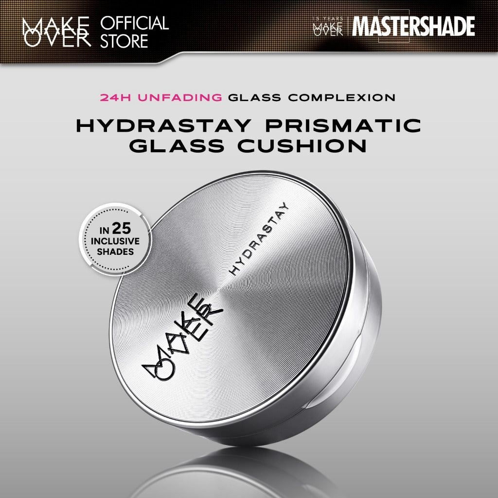 [SPECIAL 11.11] NEW! MAKE OVER Hydrastay Prismatic Glass Cushion - Glow Aqeela Sargio Cushion Plumpy Tahan Cuaca Panas Lembab Anti Crack Smudgeproof Tidak Cakey Tidak Crease High Coverage Tahan Banting Radiant Foundation Compact Makeup