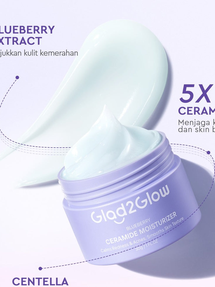 [SET REPAIR&GLOWING]Glad2Glow Glowing&Sehat&Lembap Bundle 4in1-Blueberry Moisturizer+Cerah Krim+Brightening Serum+Pulihkan cleanser+eksfoliasi Toner-skincare Beauty Sets&Packages cream pemutih wajah facial wash eksfoliasi wajah peeling
