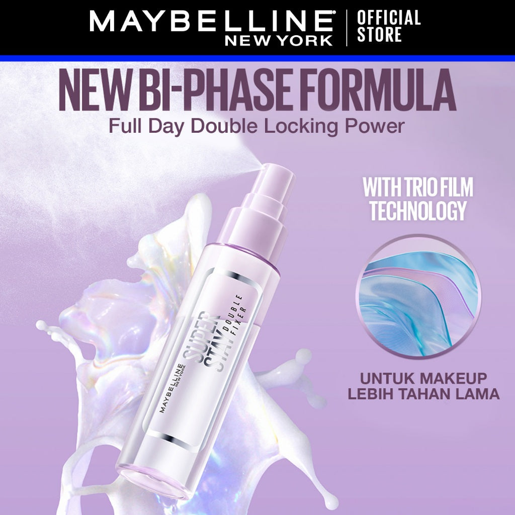 [BARU] MAYBELLINE OFFICIAL Superstay Double Fixer Setting Spray Transferproof Waterproof Oilproof Tahan Air Ringan Hydrating