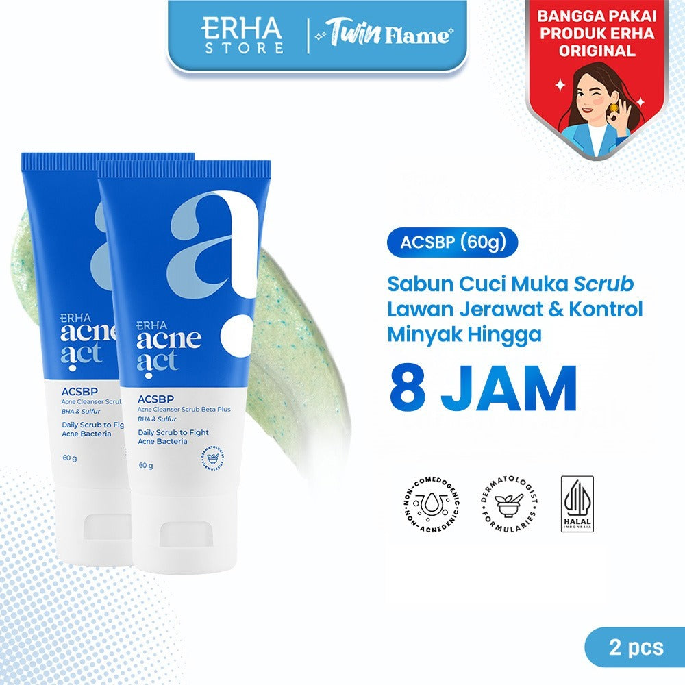ERHA Twin Flame Acneact ACSBP Acne Cleanser Scrub Beta Plus 60g - Bundle Sabun Wajah Jerawat Berminyak