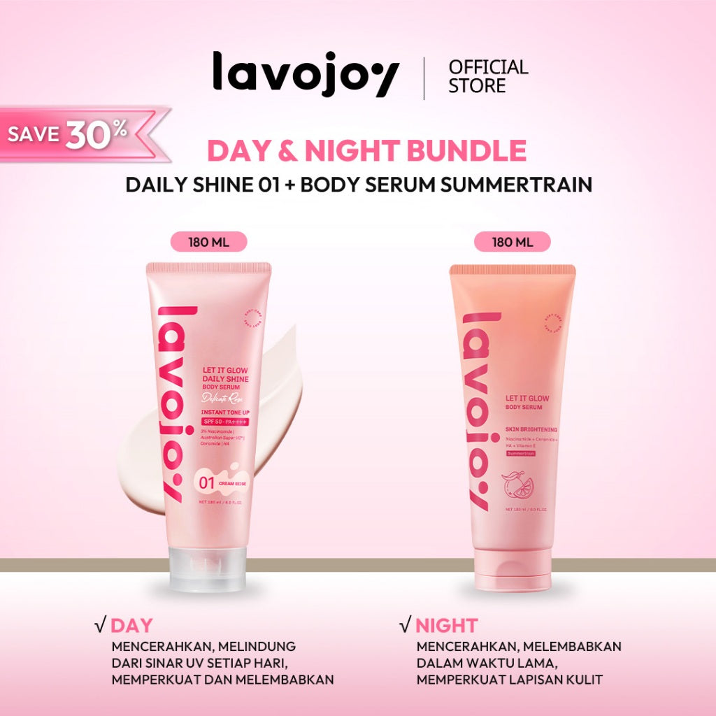 [TONE UP SHADE 01] Lavojoy Let It Glow Daily Shine Body Serum Instant Tone Up Delicate Rose with SPF 50 PA++++|Shade 01 Cream Beige|Body Serum untuk Perlindungan Sinar UV|Mencerahkan Seketika & Melembapkan Kulit dengan 3% Niacinamide + Australian Super VC