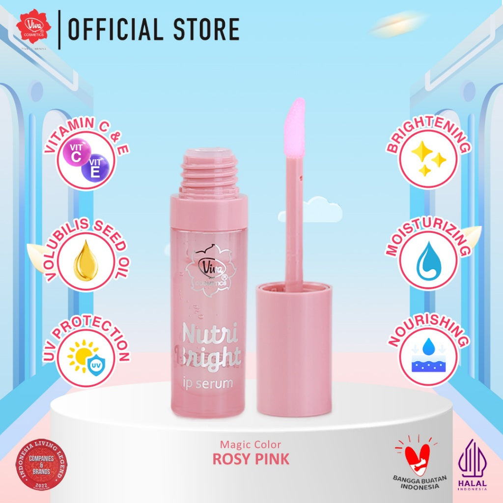 Viva Nutri Bright Lip Serum (BRIGHTENING, NOURISHING, MOISTURIZING, UV PROTECTION) with AVOCADO OIL, VITAMIN C & E - Tersedia 3 Pilihan Warna