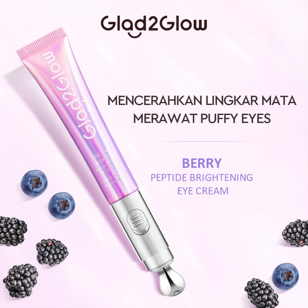 Glad2Glow Berry Eye Cream Brightening Eye Serum | Krim Mata with Electronic Massager with Peptide mata panda  kantung mata untuk Mengurangi Kantung Mata Eye Cream Eye Serum Penghilang Mata Panda Kantung Mata Cream Treatment g2glow official store