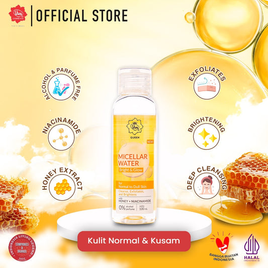 Viva Queen Micellar Water Bright & Glow with NIACINAMIDE & Honey, Alcohol Free, Perfume Free - Daily Cleanser & Make Up Remover - 100ml