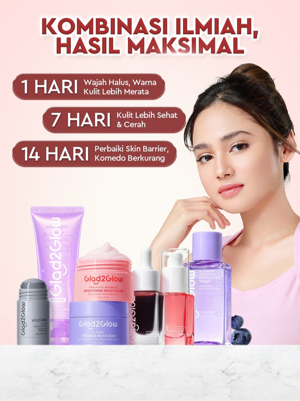 [HEMAT 60K]Glad2Glow Kulit Halus Bundle 7in1 eksfoliasi wajah Skincare Set-Pulihkan/Cerah Krim+Glowing Serum/Peeling Solution+ Cleanser+Eksfoliasi Toner-peeling whitening Moisturizer facial wash Pelembab skincare 1 set lengkap G2G glad2glow official store