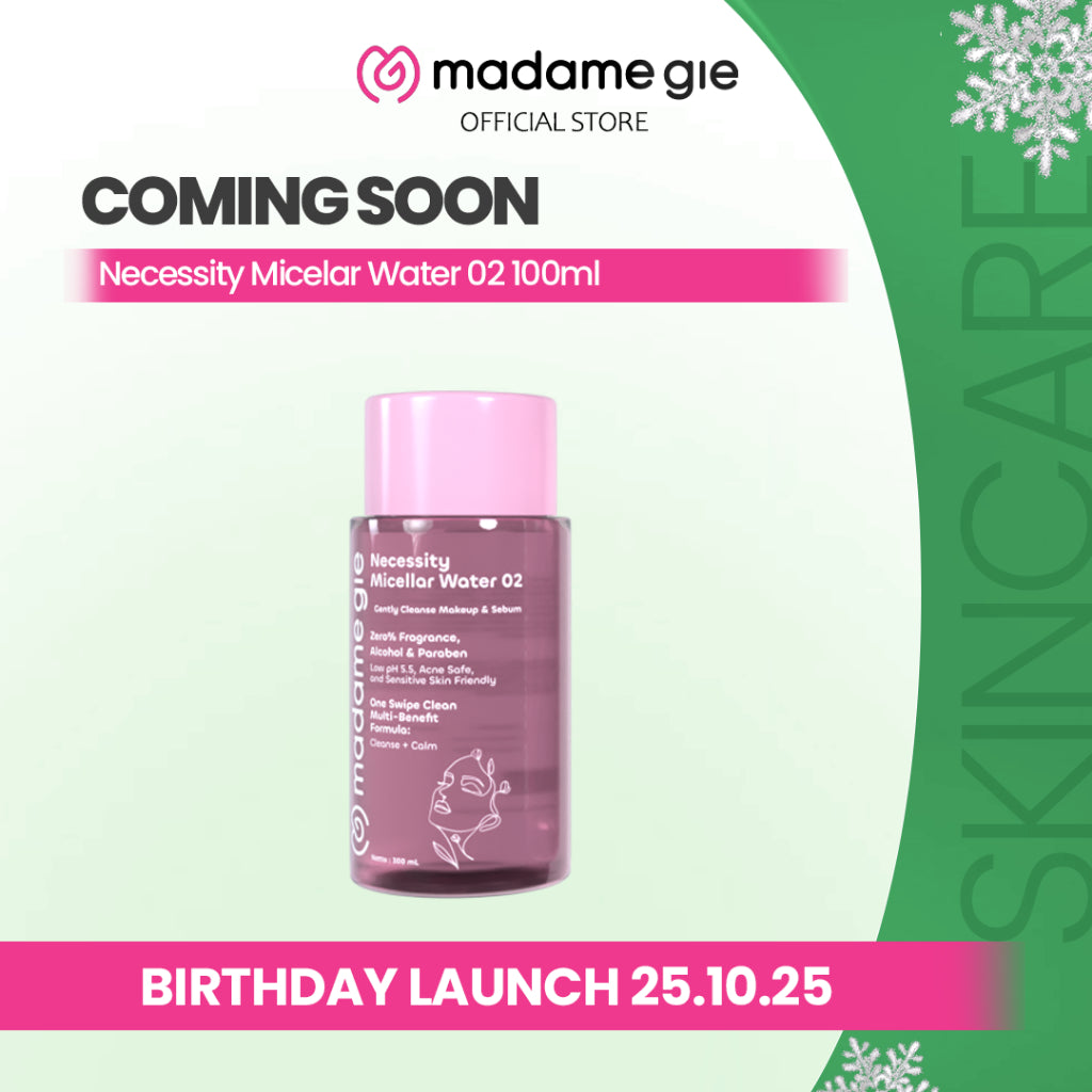 [NEW LAUNCH] Madame Gie Necessity Micellar Water 02 100ML- Makeup Remover Cleanse & Calm | Low pH 5,5 | Pembersih Wajah untuk Kulit Berminyak, Berjerawat & Tanpa Tertarik | Acne Safe and Sensitive Skin Friendly | Tanpa Alkohol & Parfum