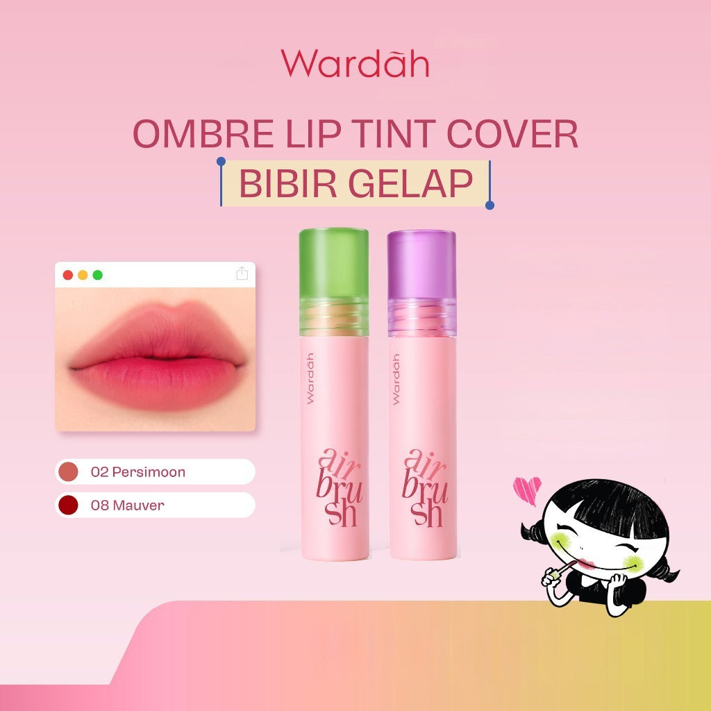 NEW! Wardah Airbrush Lip Tint - Soft-Blur Finish-Longlasting-Lightweight-Hydrates -Tahan Lama 24 Jam - Lip Stain - Lipgloss - Liptint - Lipstik - Lipcream - Lip Matte - Makeup