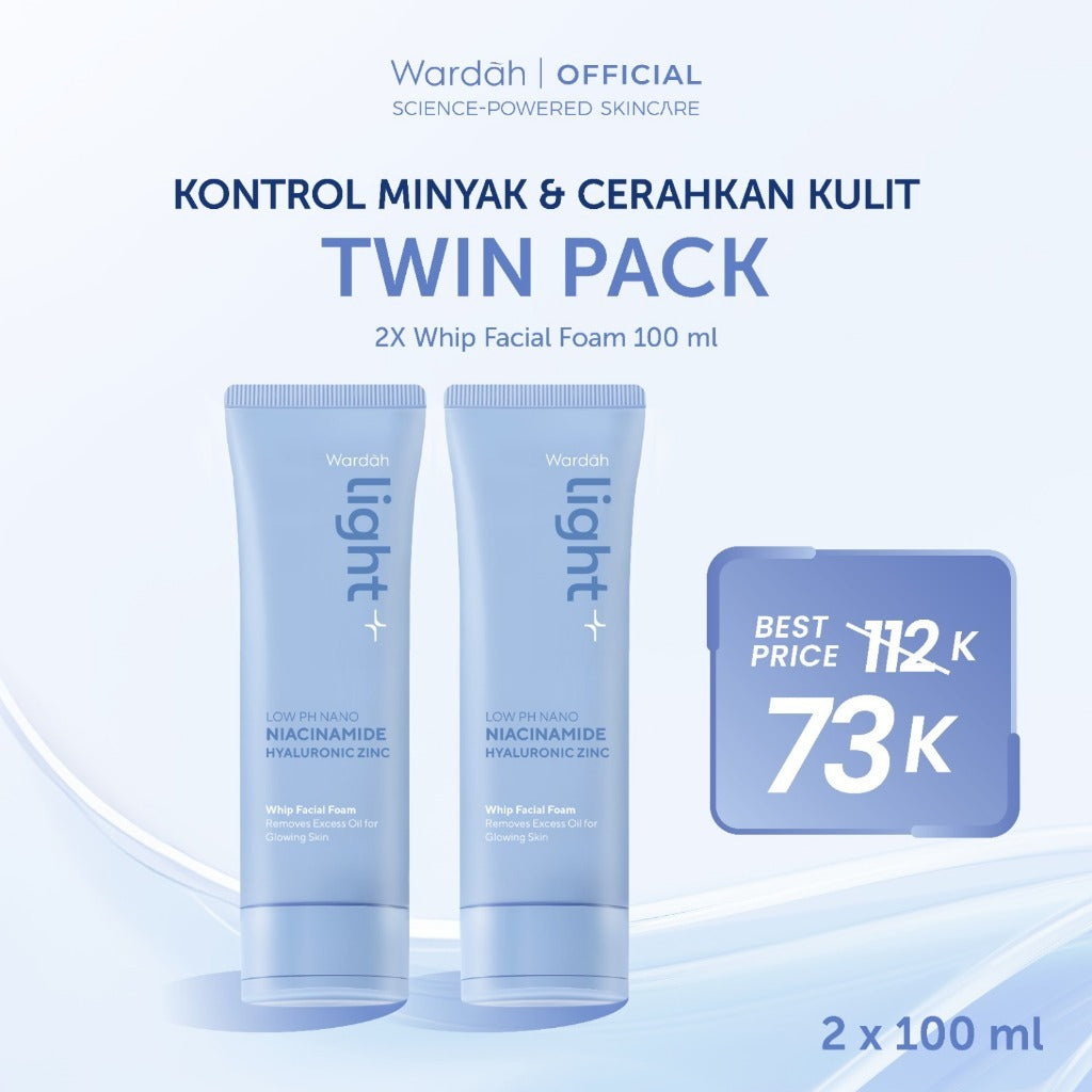 WARDAH Lightening Low pH Nano Niacinamide Hyaluronic Zinc Whip Facial Foam | Light+ Facial Wash Skincare Face Wash Sabun Cuci Muka Cleansing Pembersih Wajah Terhidrasi Wajah Bersih - Busa Lembut - Untuk Kulit Normal Cenderung Berminyak - Skincare
