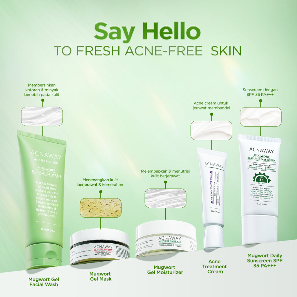 ACNAWAY Bundle 5 in 1 Ultimate Acne Care – Rangkaian Skincare Jerawat Komplit Untuk Semua Jenis Kulit | Dry Skin Kit, Oily Skin Kit, Daily Skin Solution | facial wash cleanser moisturizer gel moist cream sunscreen acne spot acne treatment gel mask masker