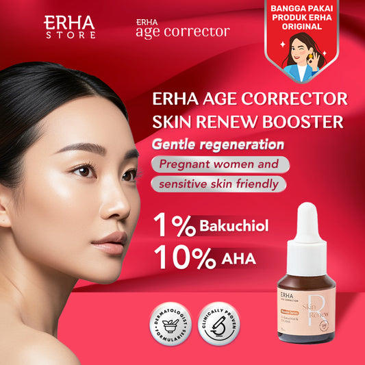 Erha Age Corrector Skin Renew Booster 15ml - 1% Bakuchiol & 10% AHA Booster Anti Aging | Alternatif Vegan Retinol | Meregerenasi Meremajakan Kulit | Menyamarkan Tanda Penuaan | Mencerahkan | Kolagen | Gentle untuk Kulit Sensitif