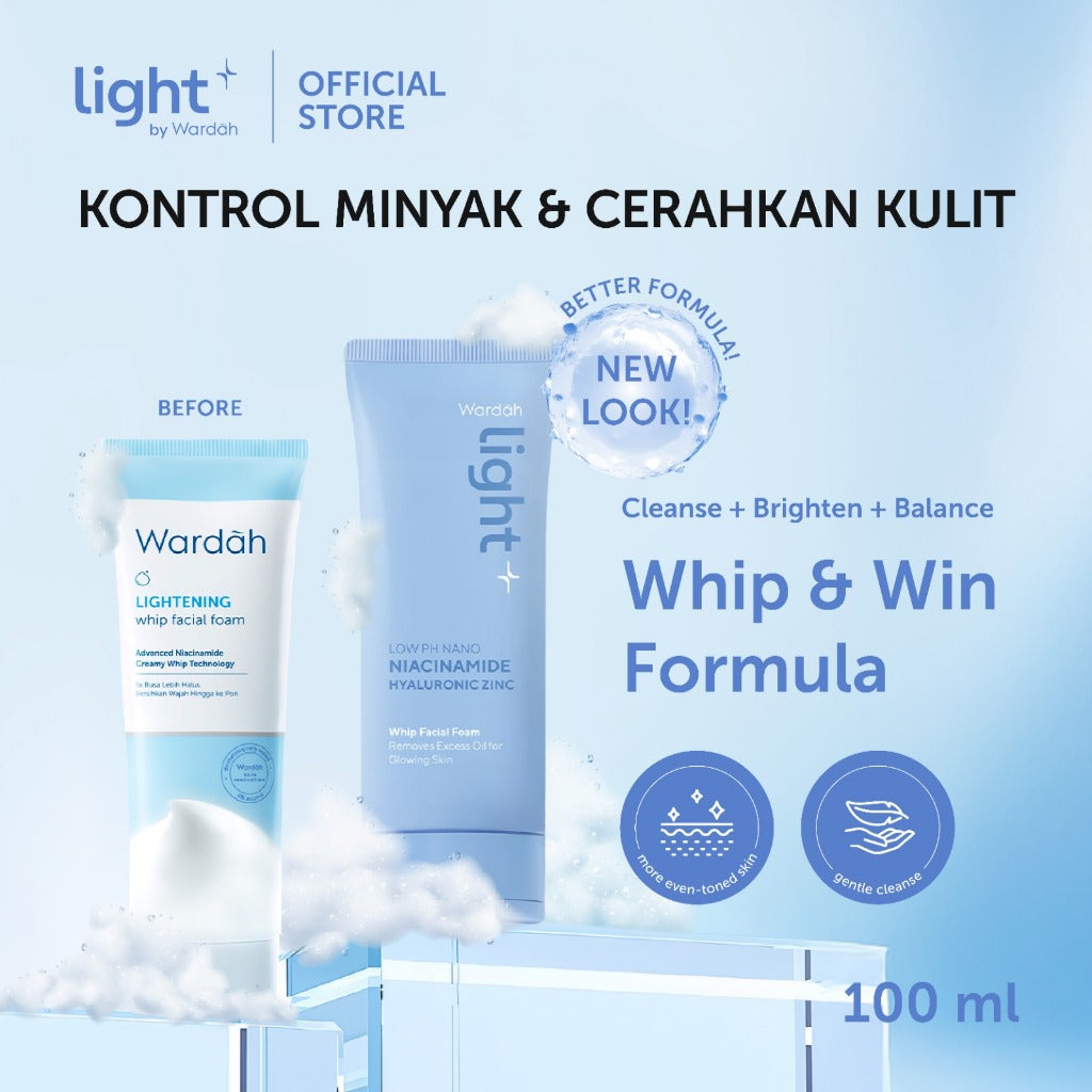 WARDAH Lightening Low pH Nano Niacinamide Hyaluronic Zinc Whip Facial Foam | Light+ Facial Wash Skincare Face Wash Sabun Cuci Muka Cleansing Pembersih Wajah Terhidrasi Wajah Bersih - Busa Lembut - Untuk Kulit Normal Cenderung Berminyak - Skincare