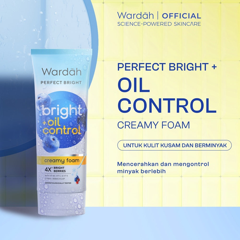 WARDAH Perfect Bright Creamy Foam Bright Oil Control Facial Wash Untuk Kulit Berminyak Mengontrol Produksi Minyak Hingga 12 Jam dan Membersihkan Kulit Tanpa Rasa Ketarik Cerah Sehat Bebas Kilap - Skincare