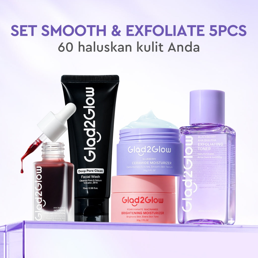 [HEMAT 60K]Glad2Glow Kulit Halus Bundle 7in1 eksfoliasi wajah Skincare Set-Pulihkan/Cerah Krim+Glowing Serum/Peeling Solution+ Cleanser+Eksfoliasi Toner-peeling whitening Moisturizer facial wash Pelembab skincare 1 set lengkap G2G glad2glow official store