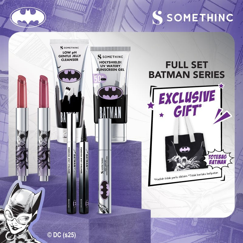 [GRATIS HADIAH] SOMETHINC Best Bundle Batman Edition (Tipsy Mascara, Ceraplump Tinted Lip Balm, Eyeliner, Sunscreen, Low pH Cleanser)| Mascara Keratin Lash Lift, Memberikan Bulu Mata Efek Lebih Panjang & Lentik Dalam Hitungan Detik