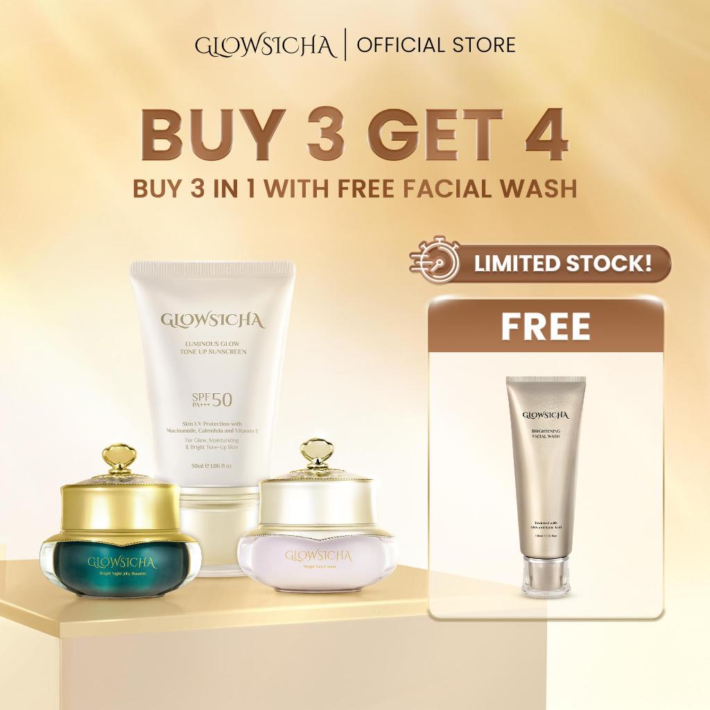 Glowsicha Bundle 6in1 (3pcs Day Cream + 3pcs Night Cream Jelly Booster) Krim Siang Malam Cerah Glowing Niacinamide UV Filter Gold Gel Cream Wajah Lembab Mencerahkan Skincare Harian Paket Lengkap Perawatan Wajah Krim Siang Malam Halus Lembut BPOM