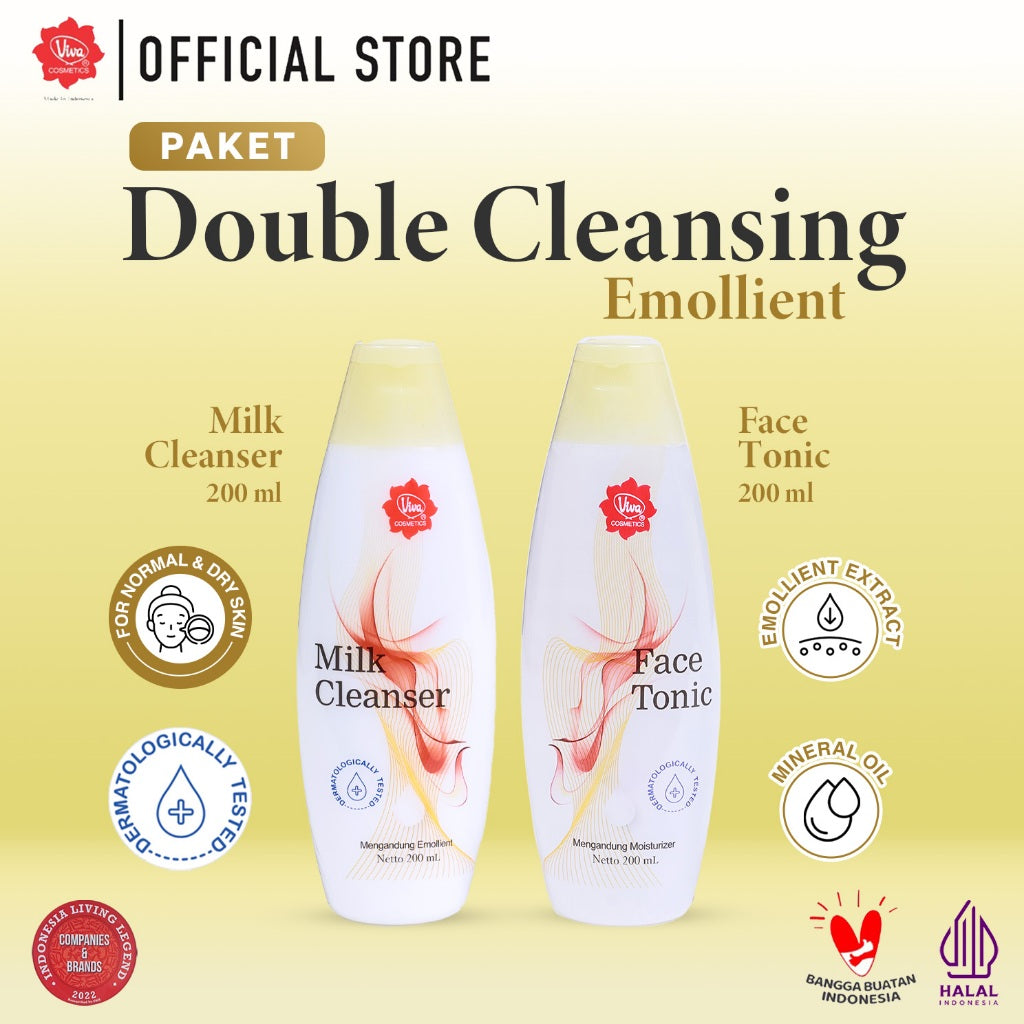 [PROMO] Paket_Double_Cleansing_Emollient - Viva Milk Cleanser & Face Tonic Emollient (100 ml & 200 ml)