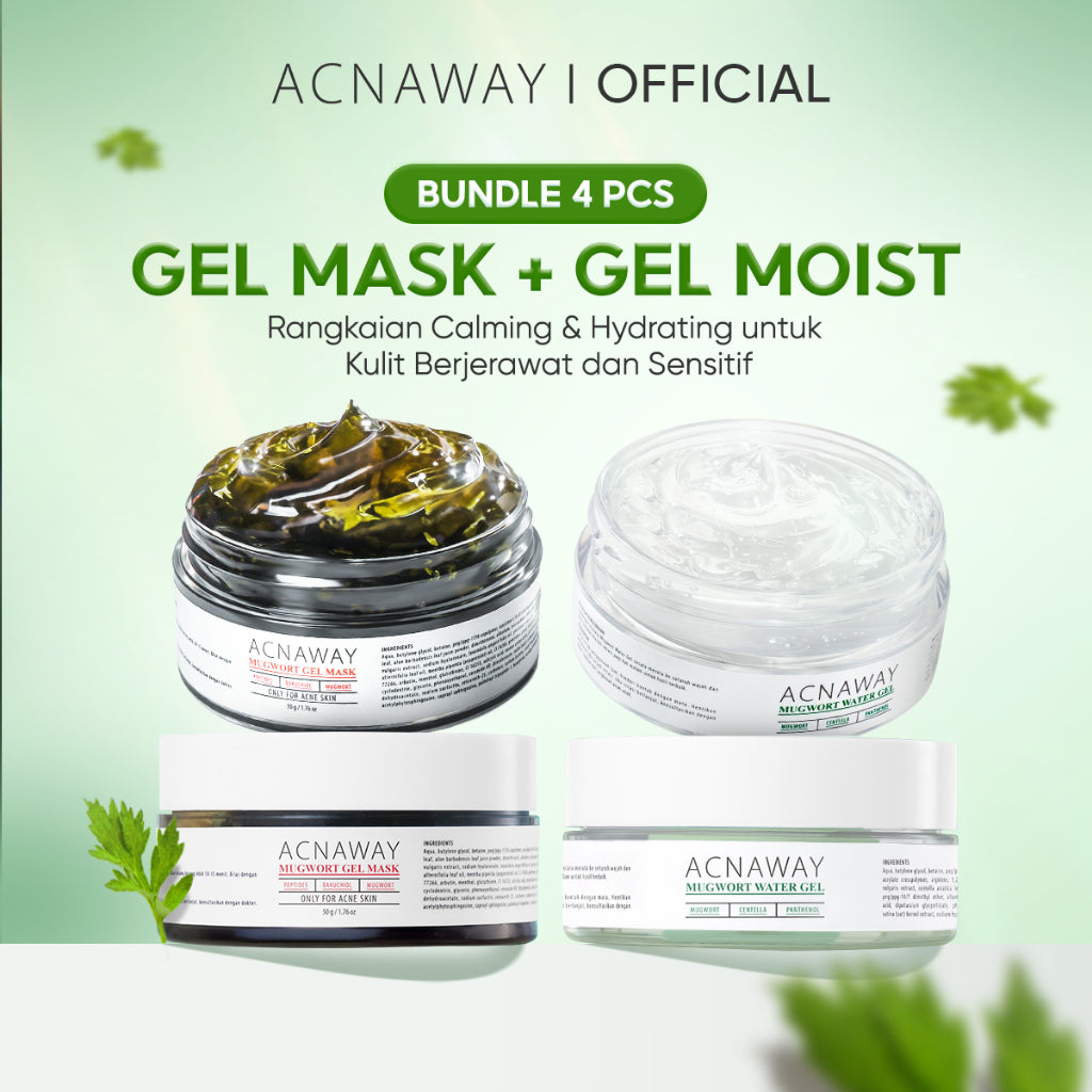 ACNAWAY Bundle 2 in 1 Mugwort Gel Mask + Mugwort Water Gel –Moisture Gel Pelembab Wajah Untuk Kulit Berjerawat Acne Friendly Melembapkan Wajah Sensitif Cooling Soothing Gel Untuk Kulit Kemerahan Acne Prone Face Mask Gel Masker Wajah untuk Kulit Berjerawat