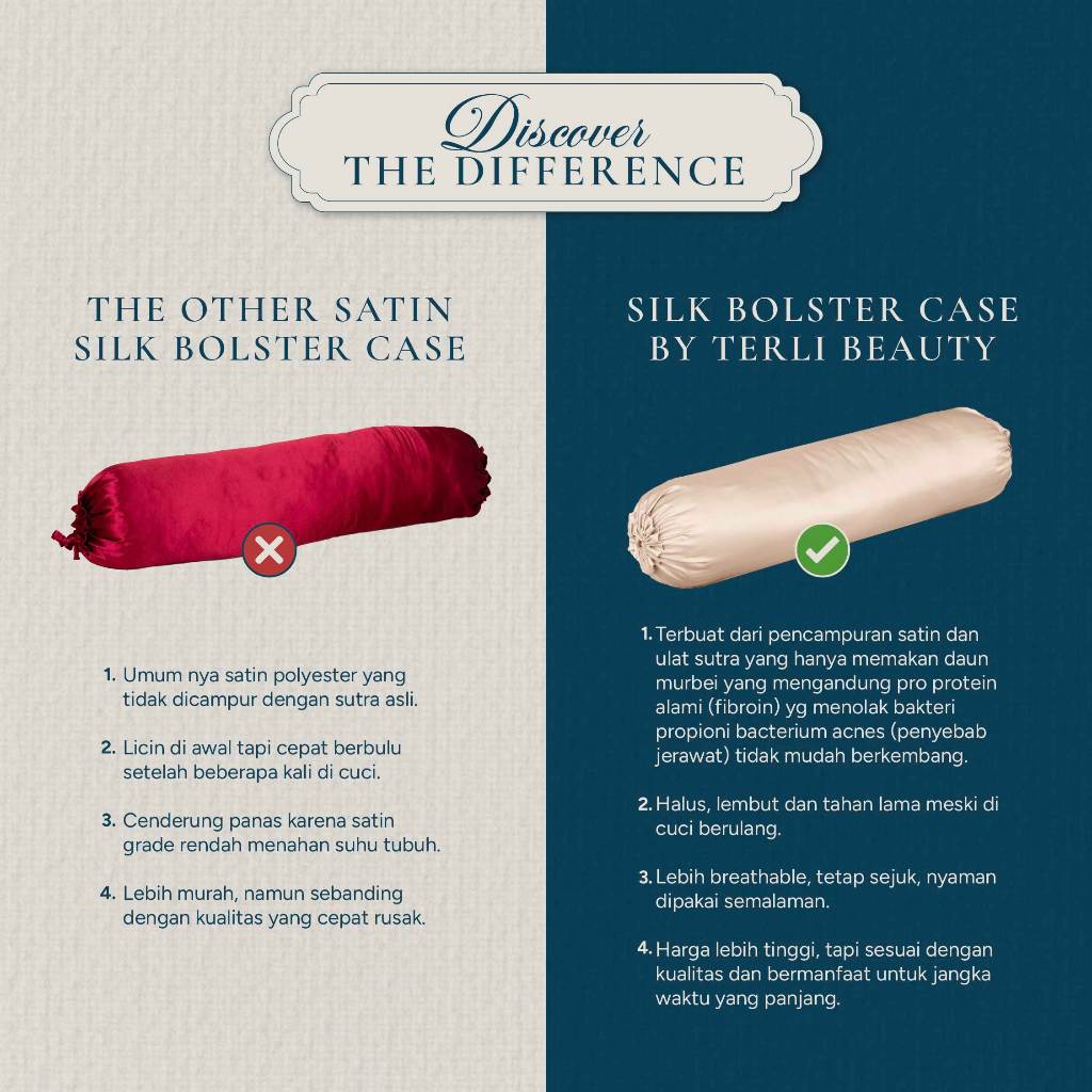 Sarung Guling PREMIUM Satin Silk Terli Beauty Satin Silk Bolster Case Adem Halus Anti Bacterial