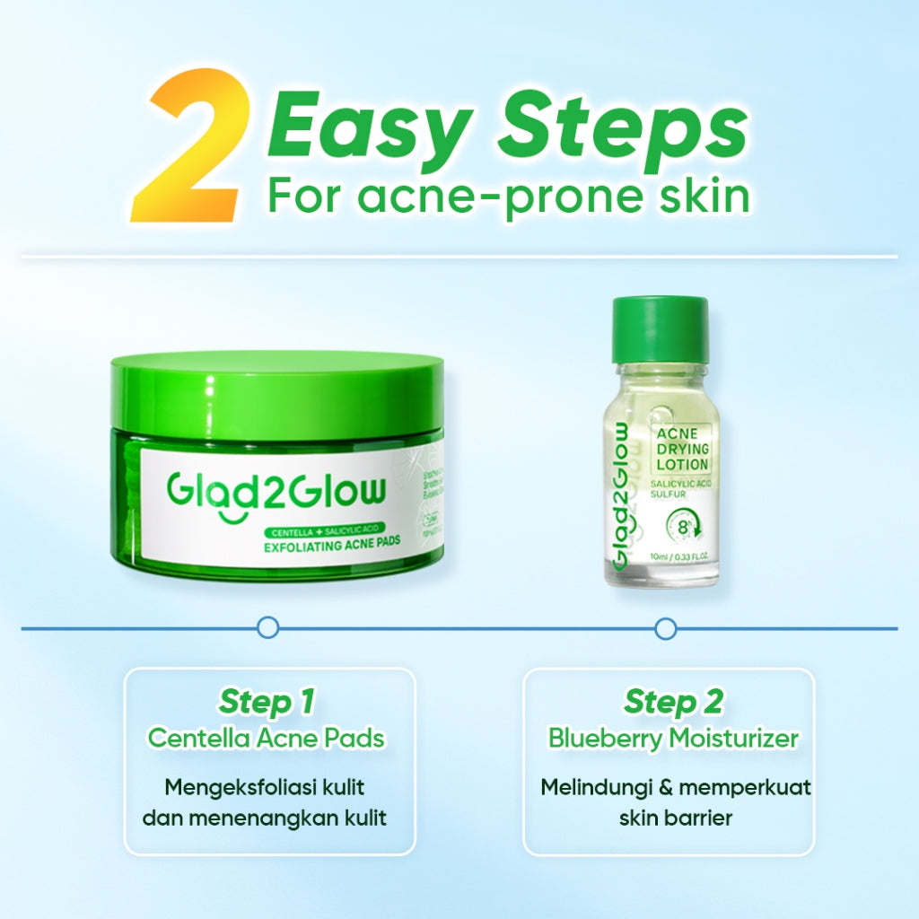 Glad2Glow Centella Salicylic Acid Exfoliating Acne Toner Pads Gentle Eksfoliasi Kulit Jerawat Kulit Sensitif (30 pads) Centella Pads Lactic Acid Malic AHA BHA Peeling Serum Acne Spot Serum Cica Acne Clear Pad Treatment Jerawat exfoliasi wajah obat jerawat