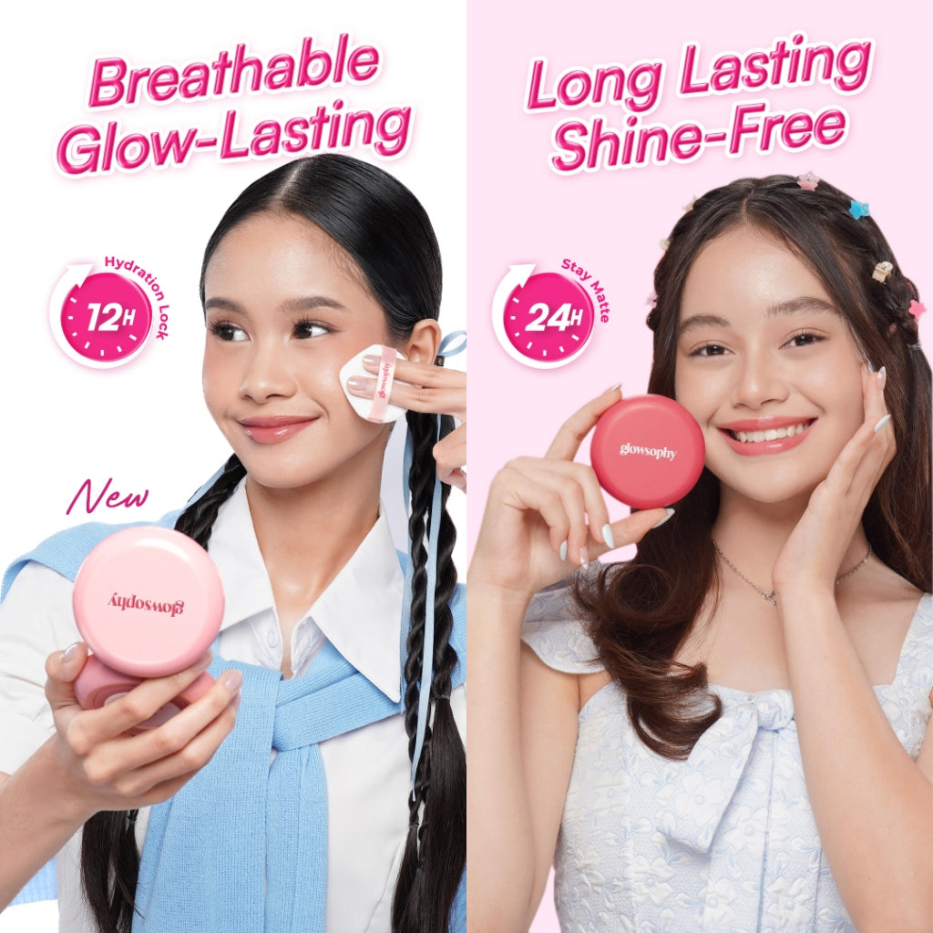 Glowsophy Bundle 2in1 Cover Duo Radiance Set Cover Glow + Cover Fit Serum Cushion Long Lasting All Day - Glow Matte Finish Cushion Ringan dengan Medium Coverage Menyamarkan Pori-Pori dan Garis Halus Cushion Kulit Asia Foundation Waterproof Make Up Setting
