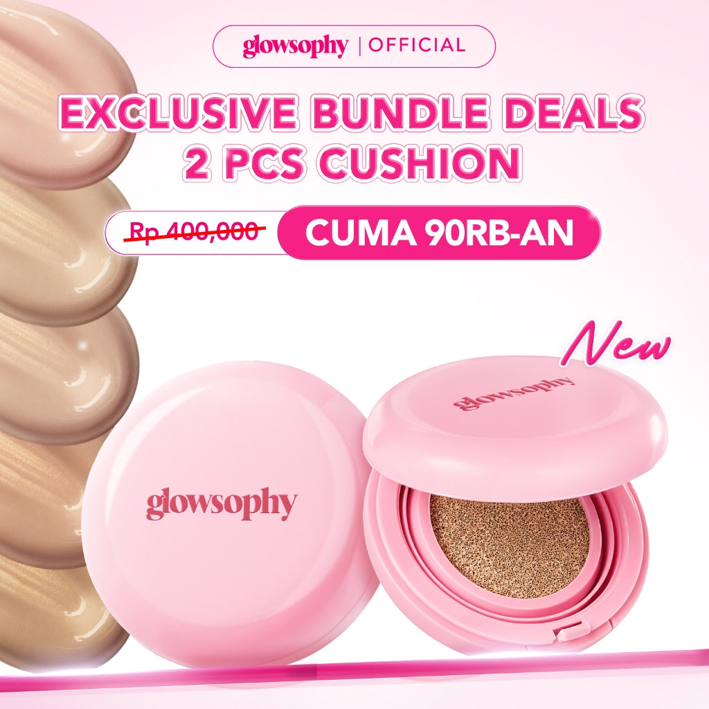 Glowsophy Bundle 2Pcs Cover Glow Serum Cushion Long Lasting All Day - Healthy Glow Finish Cushion Ringan dengan Medium Coverage Menyamarkan Pori-Pori dan Garis Halus Cushion Kulit Asia Foundation Waterproof Make Up Setting Hasil Akhir Glowing