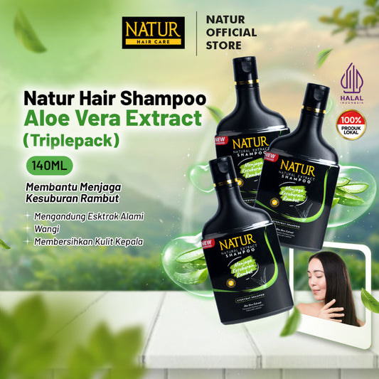 Triple Natur Shampoo Aloe Vera 140 ml - Paket Triple Sampo Menebalkan 3 pcs