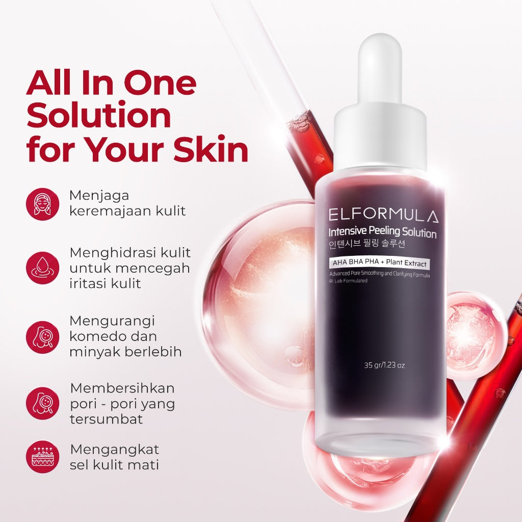 ELFORMULA Intensive Peeling Solution - Peeling Serum Dark Spot Glass Skin Eksfoliasi Wajah Mengangkat Sel Kulit Mati AHA BHA PHA Glowing Smooth Skin Mencerahkan Kulit Halus Blackhead Brightening Whitening Exfoliasi Exfoliating