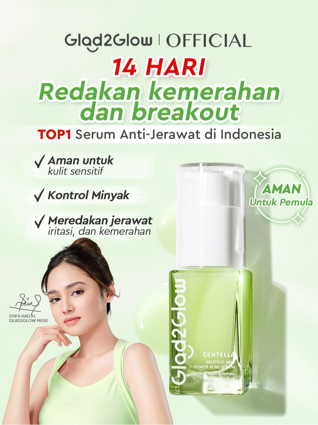 Glad2Glow Centella 2% Salicylic Acid Power Acne Serum skincare serum wajah Eksfoliasi Wajah skincare bpom essence Anti jerawat scincare lembut skincare Menyamarkan bekas jerawat  Menenangkan kulit berjerawat Merawat kulit berjerawat g2glow official store