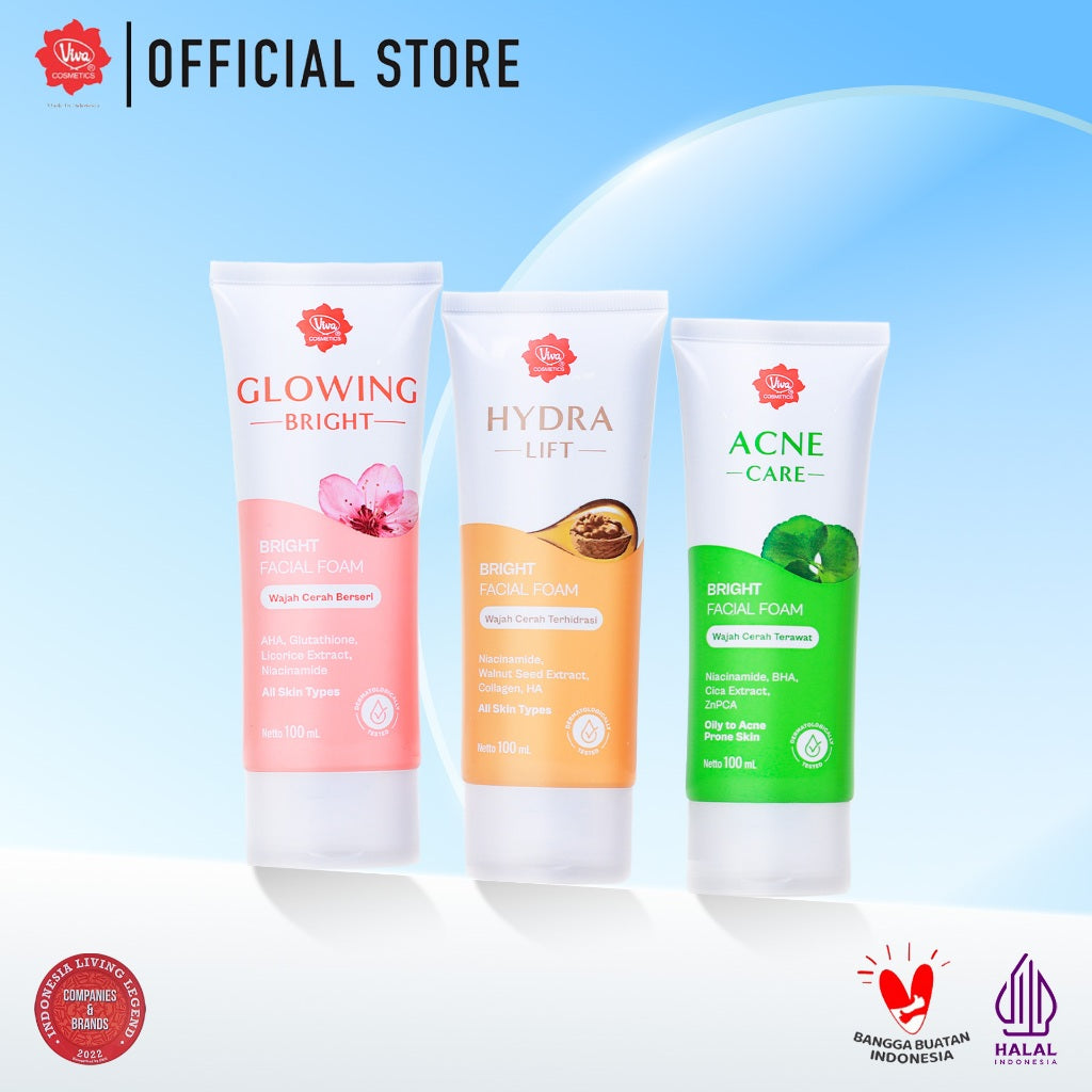 [NEW] Viva BRIGHT Facial Foam with Niacinamide, AHA, BHA, Glutathione, & Collagen (Tersedia 3 varian)