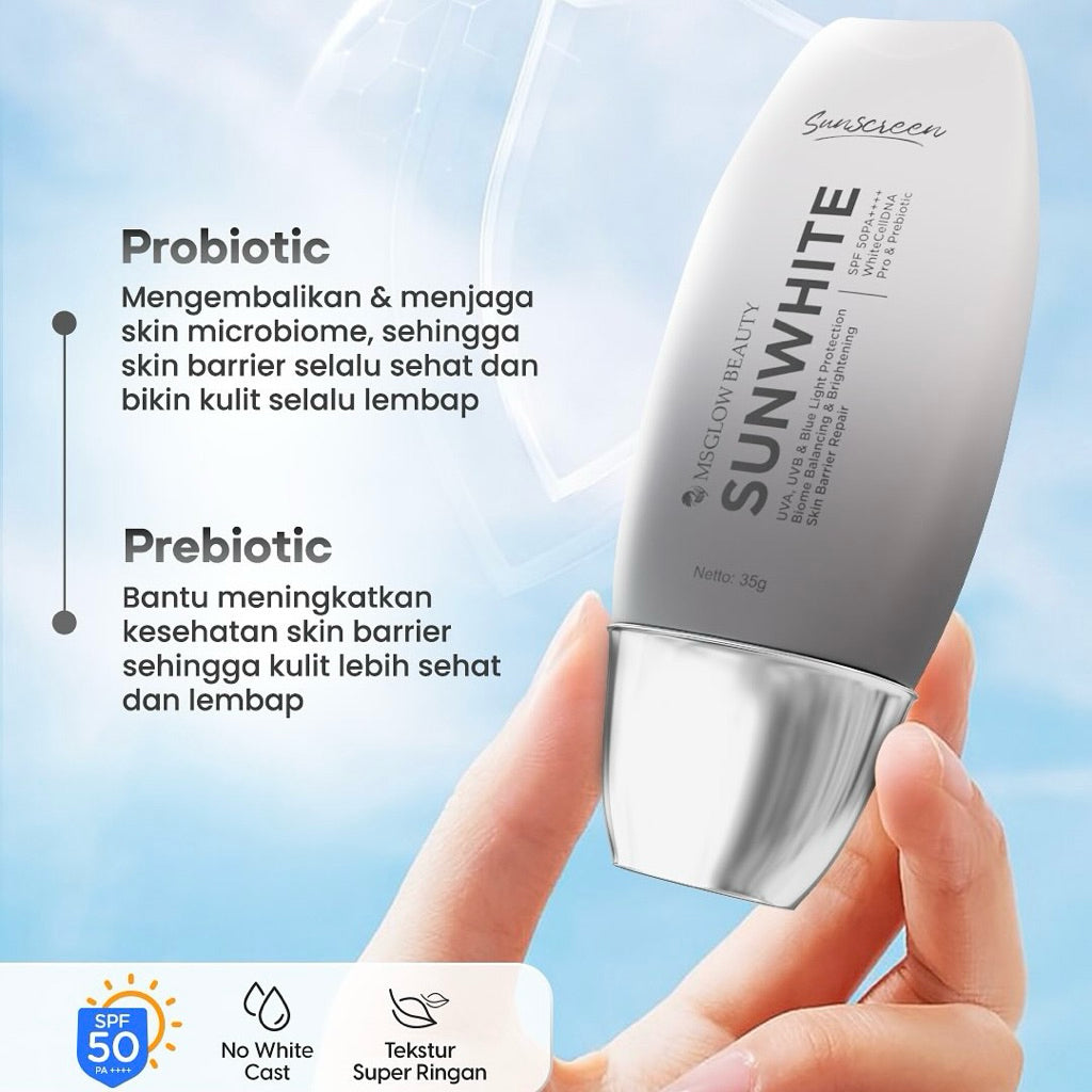 MS GLOW SUN WHITE PRE & PROBIOTIC SUN SCREEN SPF50