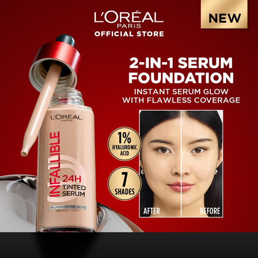 [BARU] L'OREAL PARIS INFALLIBLE 24H TINTED SERUM FOUNDATION LIGHTWEIGHT BREATHABLE RINGAN TAHAN HINGGA 24 JAM